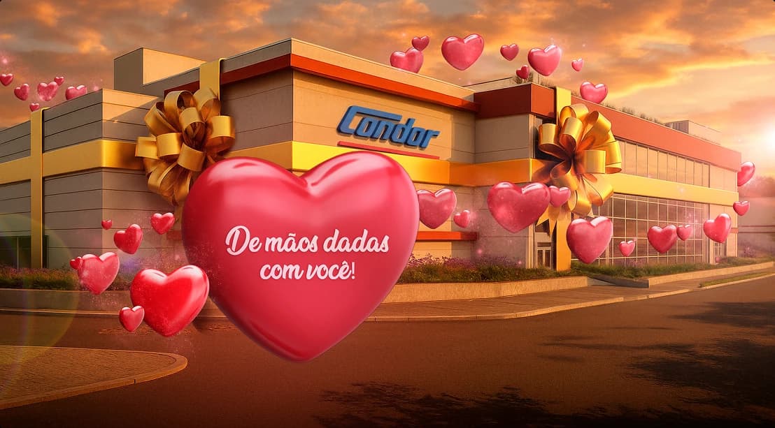 Banner das novas lojas do Condor, destacando a expansão da rede e a mensagem “De mãos dadas com você”.
